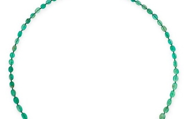 AN ART DECO EMERALD BEAD AND DIAMOND NECKLACE in white
