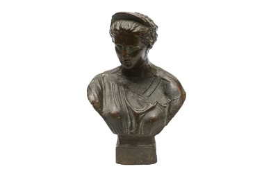 AN EARLY 20TH CENTURY BRONZE BUST OF DIANA, CIRCCA 1920