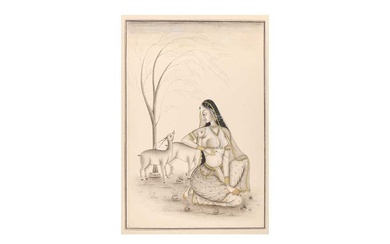 AN EARLY 20TH CENTURY INDIAN PAINTING OF A MAIDEN