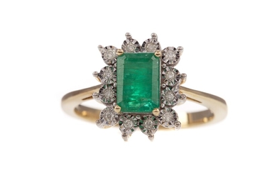 AN EMERALD AND DIAMOND RING