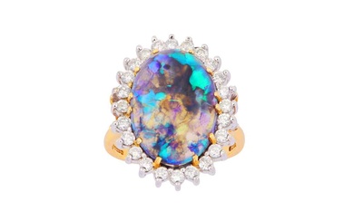 AN OPAL AND DIAMOND CLUSTER RING, CIRCA 1996