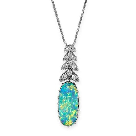 AN OPAL AND DIAMOND PENDANT AND CHAIN, ASPREY & CO in