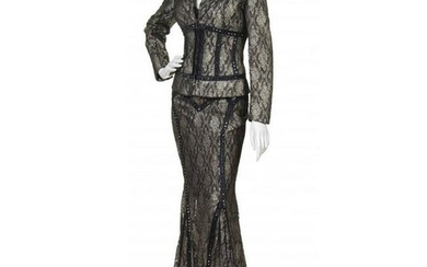 ANGELO MARANI CRYSTAL EMBELLISHED LACE GOWN and JACKET