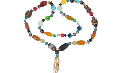 ASIAN MANNER NECKLACE MADE OF ASSORTED GLASS DZI BEADS