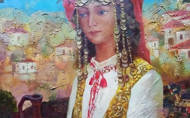 Abstract oil painting Bulgarian girl Anatoly Borisovich Tarabanov