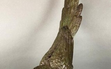 After Andre-Vincent Becquerel (French, 1893 ~ 1981) Animal bronze study of a parrot perched on a branch leaning forward, signed Becquerel & Etling Paris. Late 20th C. Height 86 cm, Width 37cm, Depth 35cm.