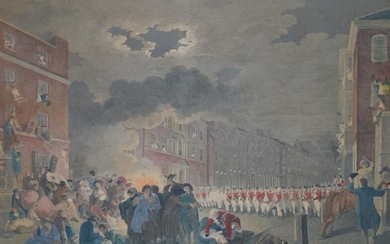 After Wheatley, a coloured engraving, 'The Riot in Broad...