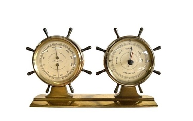 Airguide Brass Ship Wheel Boat Marine Weather Barometer Thermometer Humidity VTG