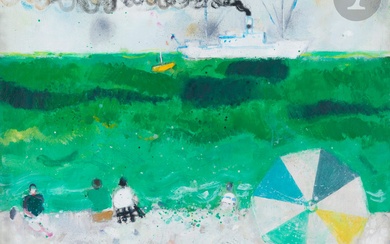 Albert ZAVARO (né en 1925) Contemplation devant la mer verte Huile sur toile. Signée en...