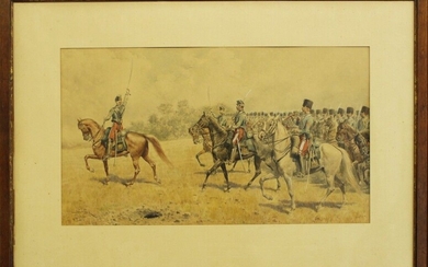 Alfred Paris. La charge de cavalerie. Aquarelle. 31,5 x 56 cm.