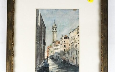Amedee ROSIER: View of a Venice Canal- Watercolor