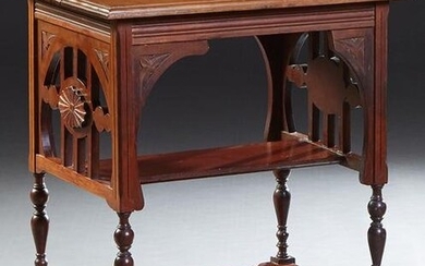 American Carved Walnut Two Tier Side Table, c. 1900
