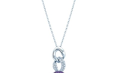 Amethyst And Diamond Interlocking Links Pendant In 14k White Gold Vs (18-in Curb Chain)