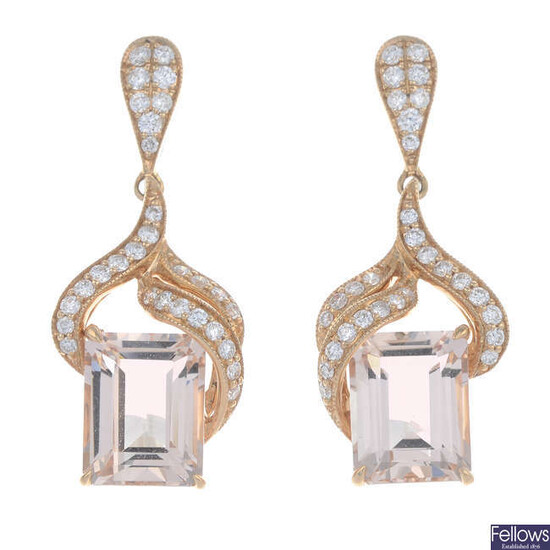 An 18ct gold brilliant-cut diamond and morganite drop earrings.