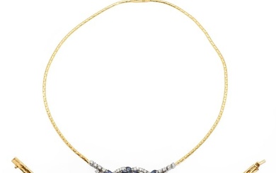 An 18ct gold sapphire and diamond bracelet and necklace suite