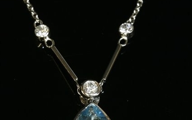 An 18ct white gold aquamarine and diamond necklace