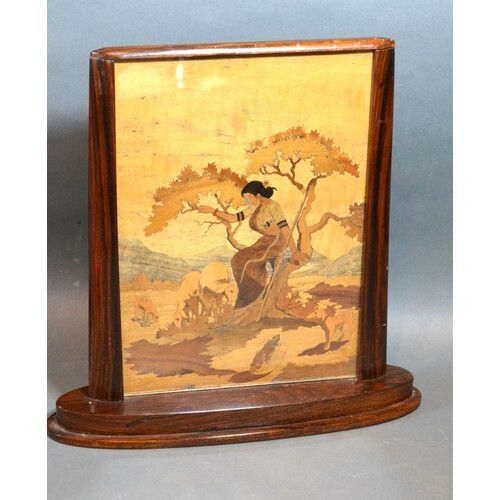 An Art Deco Rosewood Table Screen with marquetry inlaid pane...