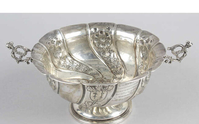 An Edwardian silver twin-handled pedestal bowl.