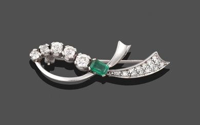 An Emerald and Diamond Brooch, realistically modelled as a white...