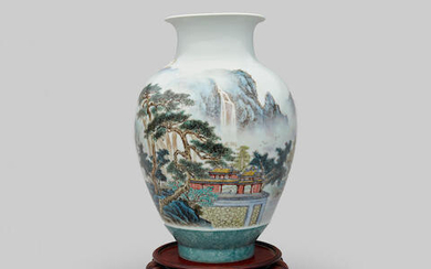 An enamelled 'landscape' ceramic vase