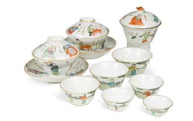 An unusual Chinese porcelain cup set and cover, late Qing Dynasty, circa 1890