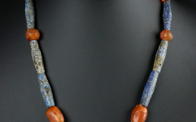 Ancient Carnelian Necklace with rare Lapis Lazuli and carnelian beads - (1)