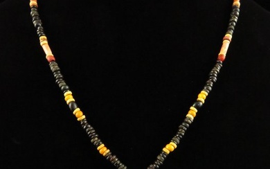 Ancient Egyptian Necklace made of Faience, Coral, Glass and Gold Mummy beads with Carnelian Menat Amulet - 47 cm (No Reserve Price)