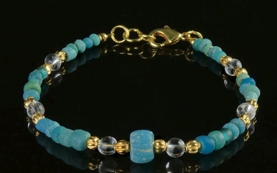 Ancient Roman Glass Bracelet with turquoise glass and melon beads - (1)