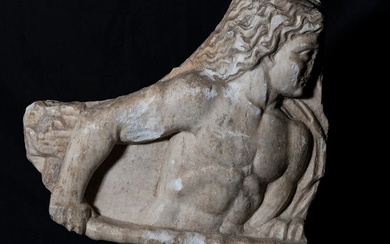 Ancient Roman Marble huge fragment relief depicting a centaur, 51 x 47 cm - Spanish Export License - Relief