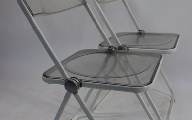 Anonima Castelli - Giancarlo Piretti - Folding chair - Plia folding chairs (2x) - Chrome plating, Plastic, White chassis with transparent plexiglass