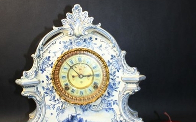 Ansonia mantel clock in porcelain Delft style case