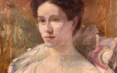 Antique American Impressionist Female Portrait Signed Paris 1905