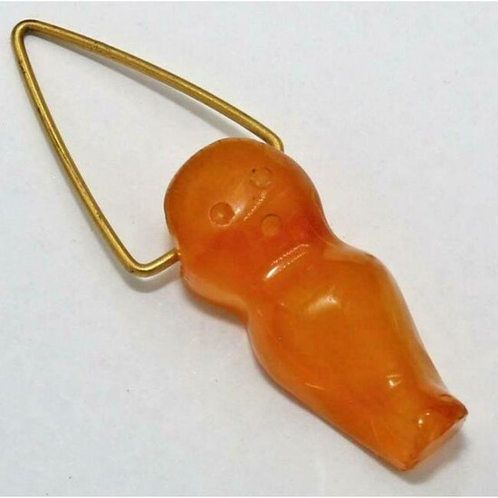 Antique Carved Baltic Amber Good Luck Pendant