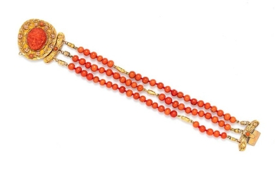 Antique, Coral Bead Multistrand Bracelet
