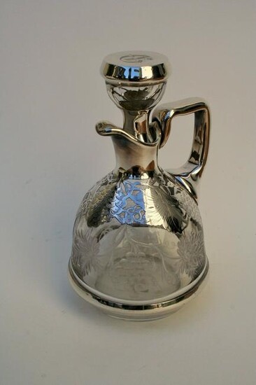 Antique Etched Grapes Silvered Glass Decanter
