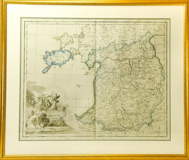 Antique Framed Map Showing Estonia Coast & Russia