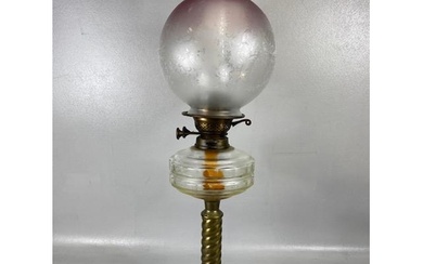 Antique Oil Lamp, Brass twisted column base with clear glass...