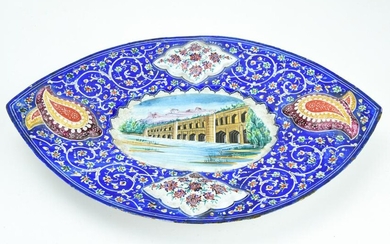 Antique Persian Hand Painted Enamel Platter