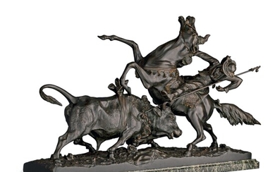 Antonio Amorgasti (1880-1942), 'Le Picador', 1924, dark patinated bronze, H 50 - W 80 cm...