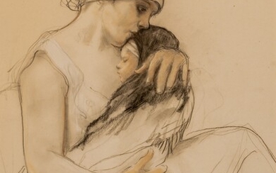 Armand Rassenfosse (1862-1934), mother and child, 1920, charcoal heightened with pastel, 28,5 x 40 cm...