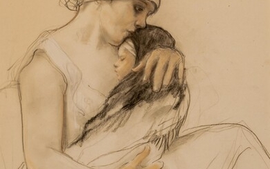 Armand Rassenfosse (1862-1934), mother and child, 1920, charcoal heightened with pastel, 28,5 x 40 cm