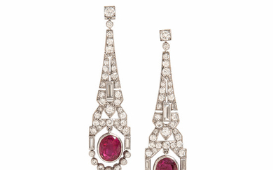 Art Deco Platinum, Ruby, and Diamond Earrings