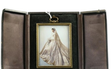 Art Deco handcolored photo of a bride mounted in brown