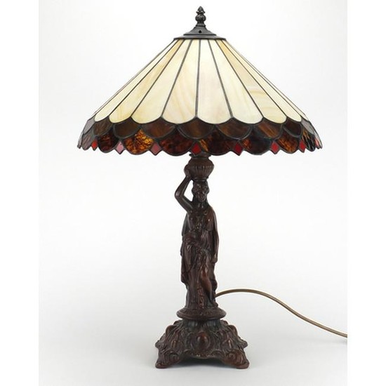 Art Nouveau style bronzed metal maiden table lamp with