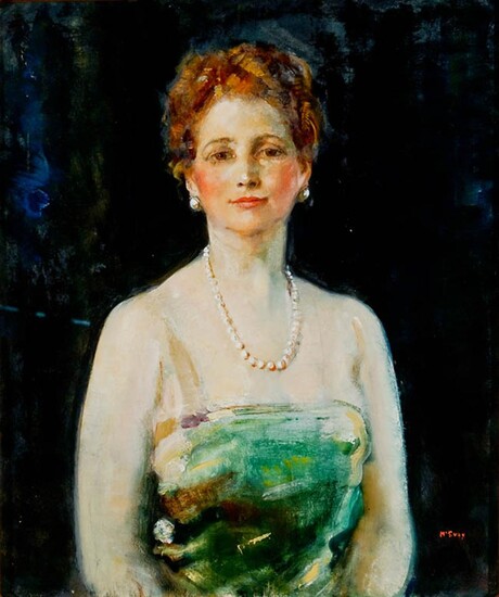 Arthur Ambrose McEvoy (British 1878-1927), Portrait of Woman in Green Dress, Oil on Canvas, 30 x 25 inches
