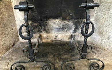 Arts and Crafts Style Wrought Iron Andirons