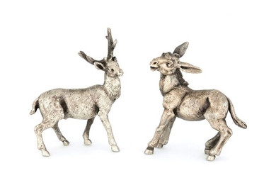 Asinello e cervo in argento attribuibili a Buccellati. Dimensioni asinello 6,0 x 2,5 cm altezza...