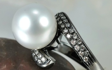 Australian Southsea pearl RD Ø 11,5x12 mm 18K gold ring - Ring - 18 kt. White gold Pearl - Diamond