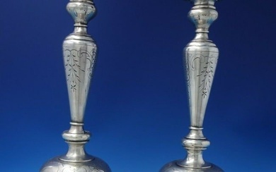 Austrian .800 Silver Candlestick Pair Hand Engraved Flowers Rococo Design