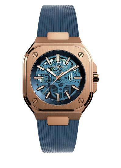 BELL & ROSS BR 05 SKELETON GOLD BLUE Bell & Ross, leading aviation brand, launches this year a new collection: BR 05.The Maison presents exclusively for Only Watch a unique piece: the br 05 skeleton gold blue: The ultimate watch for urban explorers.